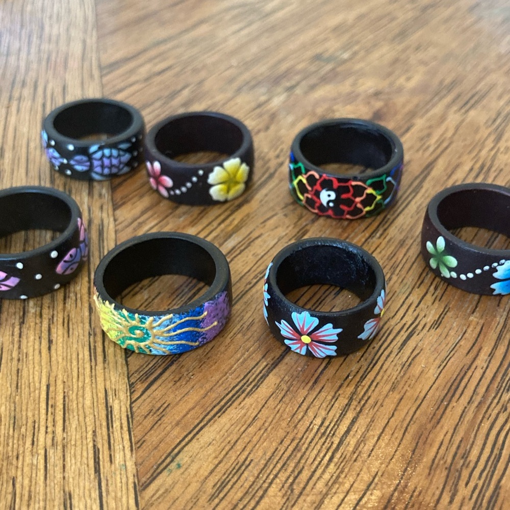 Handpainted coco wood rings
